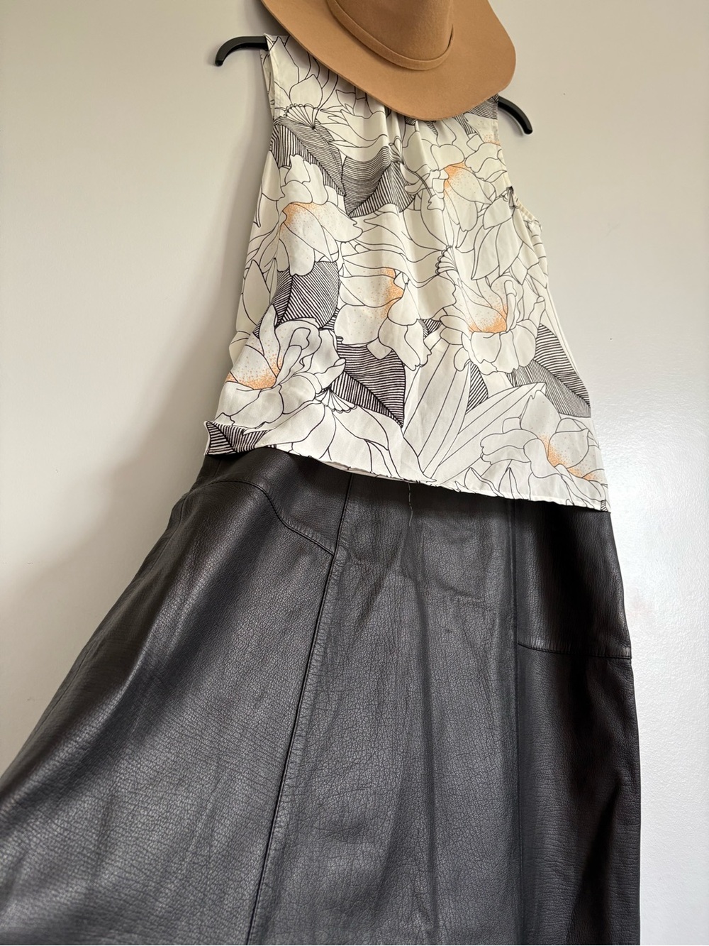 BNWT, Real Black Leather A-Line Skirt with side zipper and button Never Worn!!